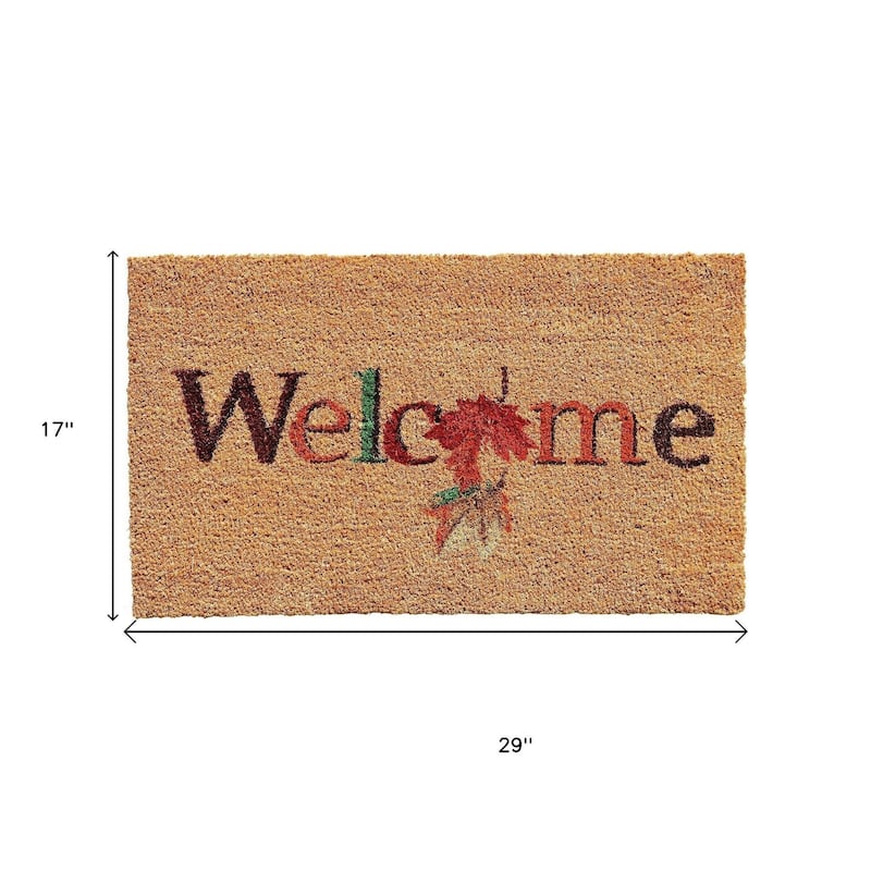 HomeRoots 17" X 29" Natural And Orange Fall Leaves Welcome Coir Outdoor Door Mat - 17' X '29