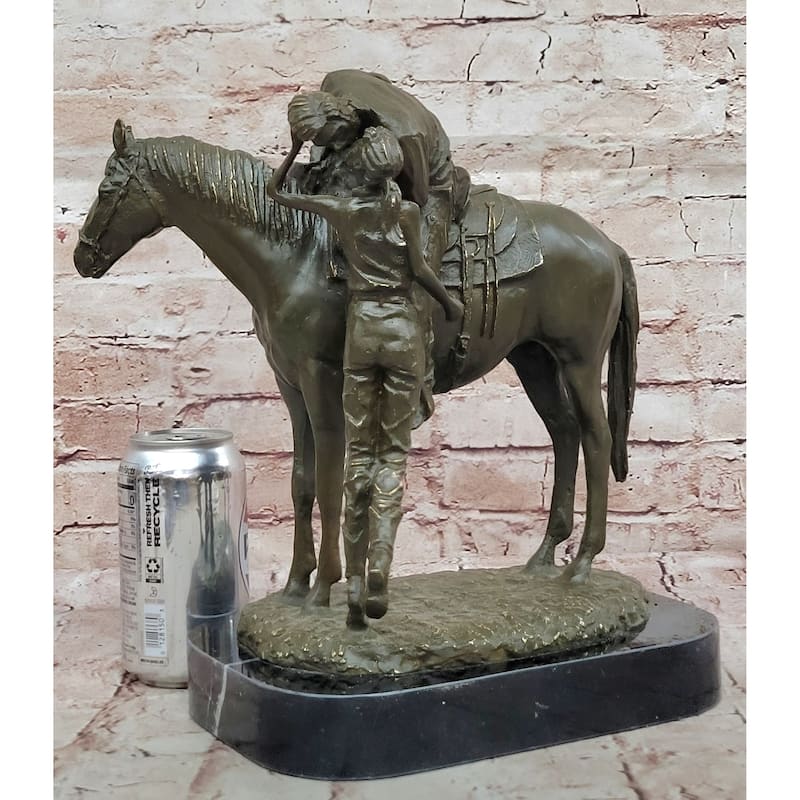 Bronze Equestrian Statue – Children Embracing Imitative Horse On Marble