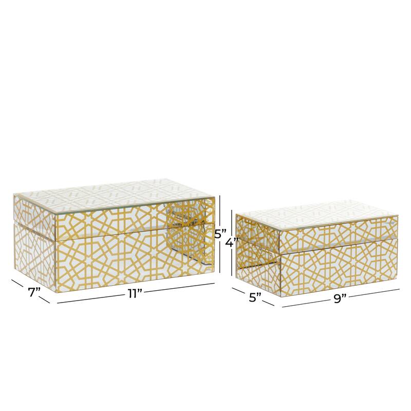 CosmoLiving by Cosmopolitan Gold Wooden Hinged Lid Geometric Box (Set of 2)