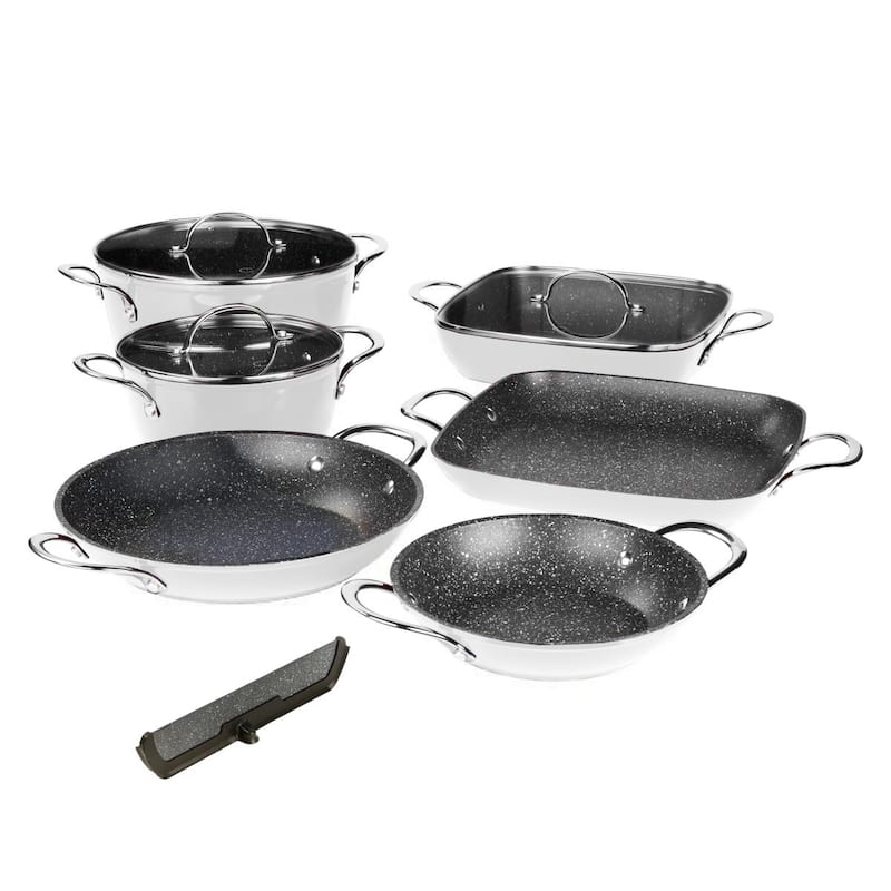 Curtis Stone 10 piece Dura Pan Stacking Cookware Set Refurbished - White