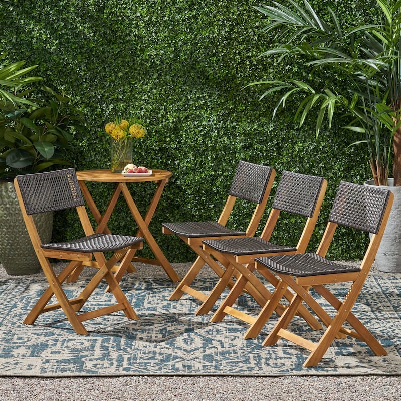 Hillside Outdoor Acacia Wood Foldable Bistro Chairs with Wicker Seating (Set of 4) by Christopher Knight Home