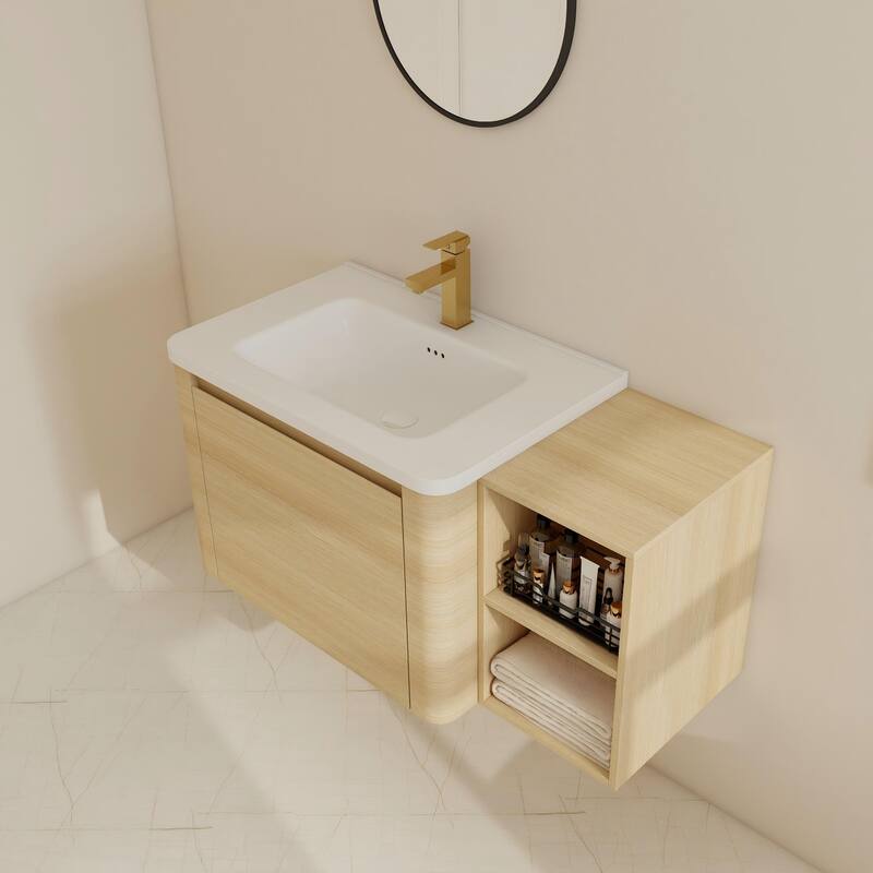 BNK 24''/28''/36''/40''/60''/68'' Bathroom Vanity With Sink, Floating Bathroom Vanity with Soft Close Doors and Shelf