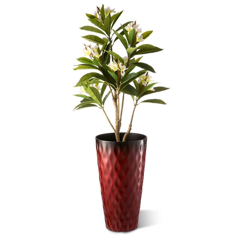 Glitzhome 23.75"H Set of 2 Oversized Wavy Texture Cobalt Blue/Turquoise/Red Tall Plastic Planter