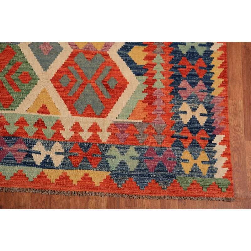 Colorful Kilim Oriental Area Rug Hand-Woven Wool Carpet - 8'5"x 9'9"