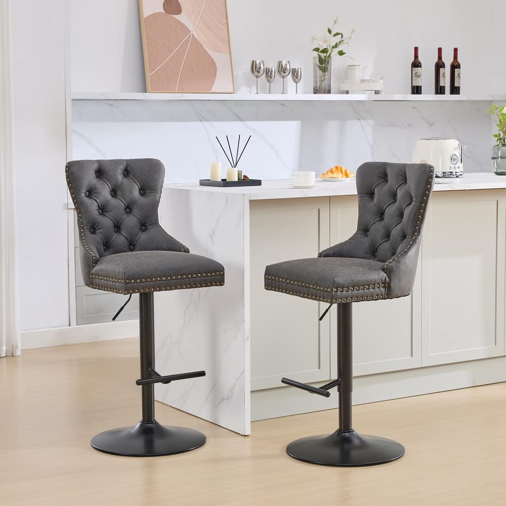 Ostweer Furniture Aged Retro PU Swivel Barstools - Olive Green Set of 2
