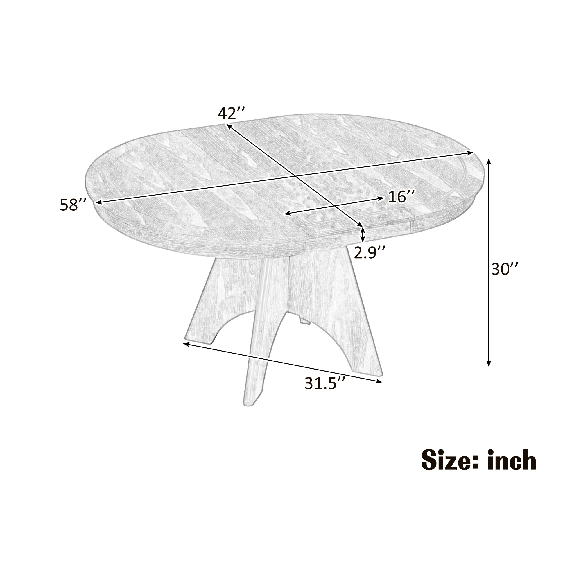 Roomfitters Extendable Dining Table for 4-6, 42 to 58" Farmhouse Table with Crossed Legs & Distressed Finish