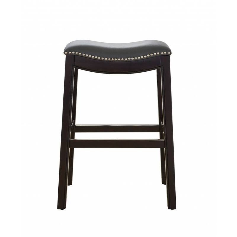 HomeRoots 26" Gray and Espresso Faux Leather and Solid Wood Backless Counter Height Bar Chair