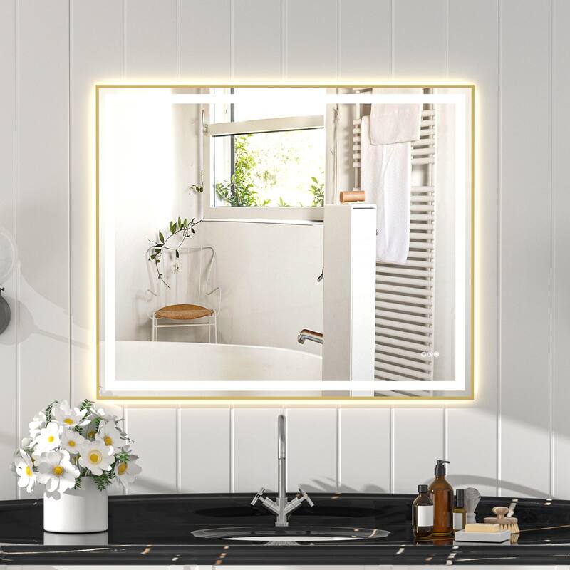 Gold Tempered MirrorDual LED Light StripsFront and Back Lighting - 48x40