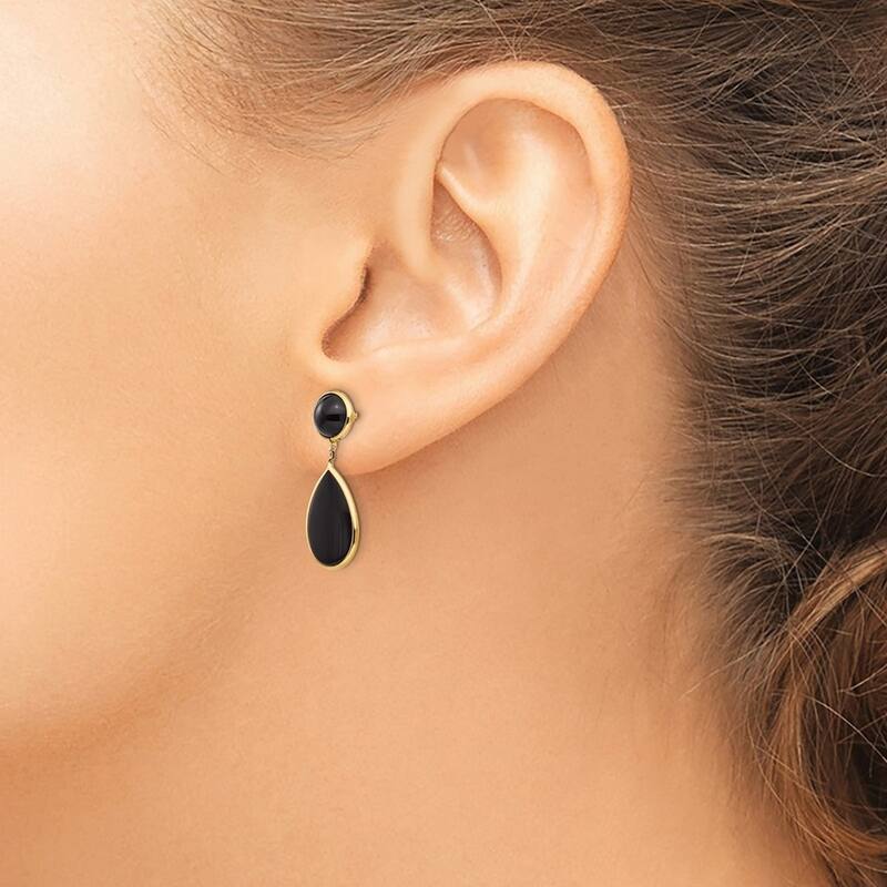 Curata 14k Yellow Gold Polished Simulated Onyx Teardrop Dangle Post Earrings 25x9mm