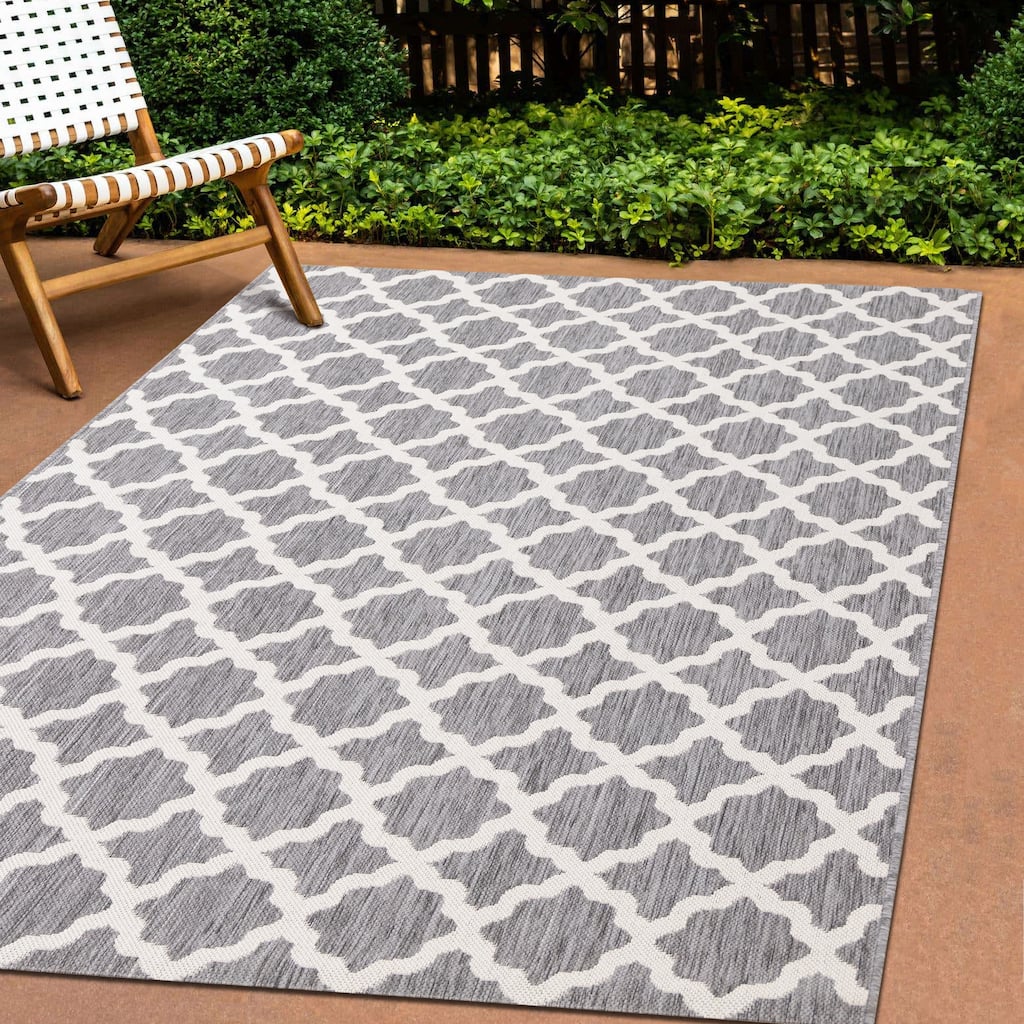 Grey White Classic Outdoor Area Rug