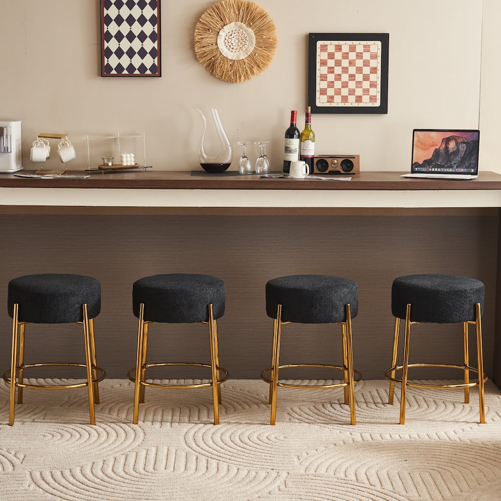 24" Tall Round Bar Stools, Set of 2 Contemporary Upholstered Dining Stools for Kitchens, Coffee Shops and Bar Stores
