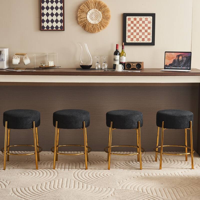 Round Bar Stools Set of 2, Upholstered Kitchen Stools with Metal Base, Counter Height Bar Stools with Backless - Black