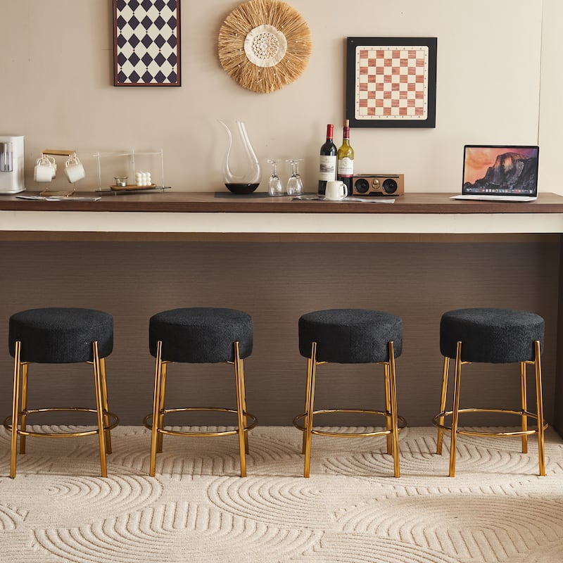 Set of 2 Contemporary Round Upholstered Dining Stools, Bar Stools - Black+Gold