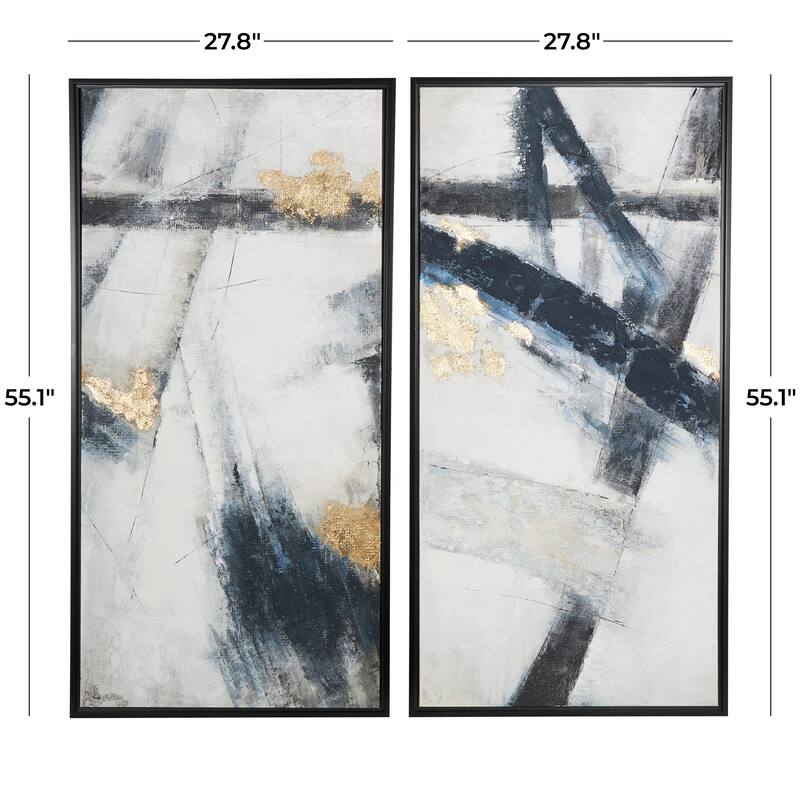 Light Gray Canvas Lines Abstract Framed Wall Art with Gold Foil Accents (Set of 2) - Grey