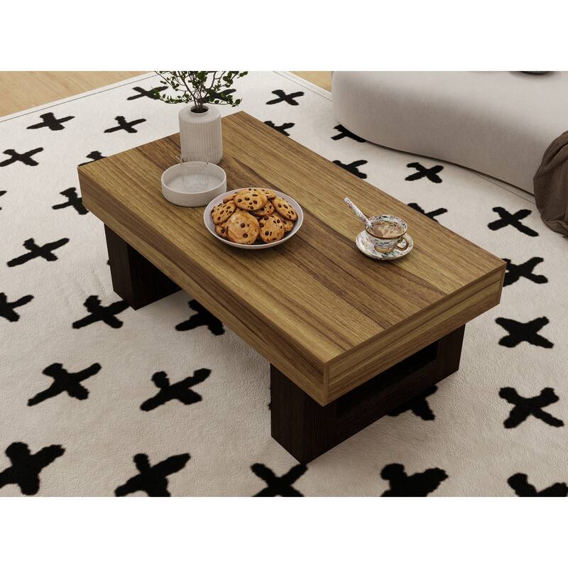 Wood Rectangular Coffee Table Center Table for Living Room, Rustic Brown Side Table End Table Sofa Table