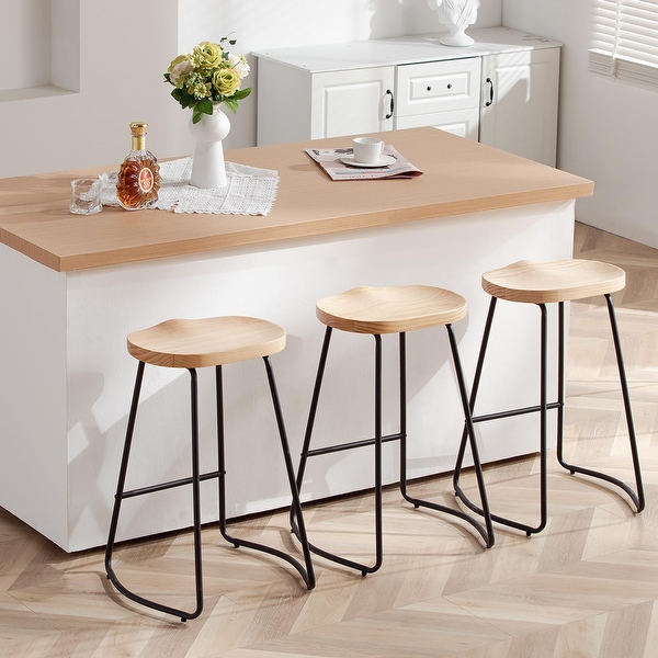 Counter Bar Stools Set of 3 Solid Wood Bar Stool for Kitchen Island 26 Barstool w Metal Leg Rustic Backless Saddle Seat Stools Bed Bath Beyond 40827959