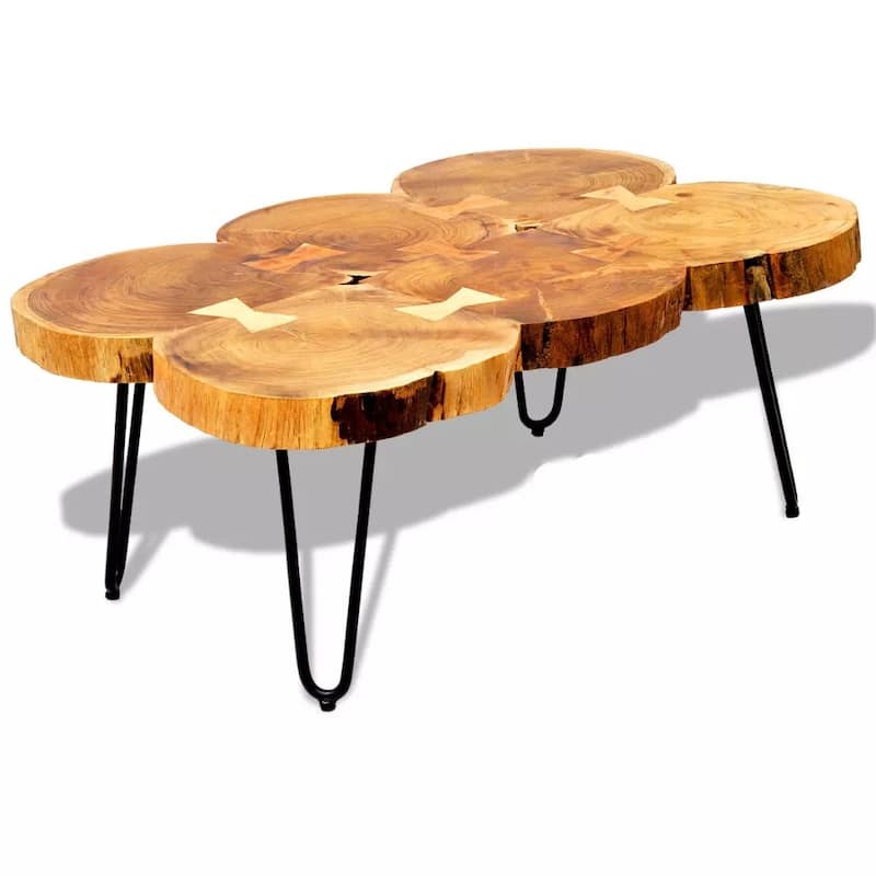 vidaXL Coffee Table 13.8" 6 Trunks Solid Sheesham Wood - 35.4" x 23.6" x 13.8"