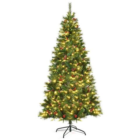 7 ft Pre-lit Artificial Hinged Christmas Tree with LED Lights-7' - 7'