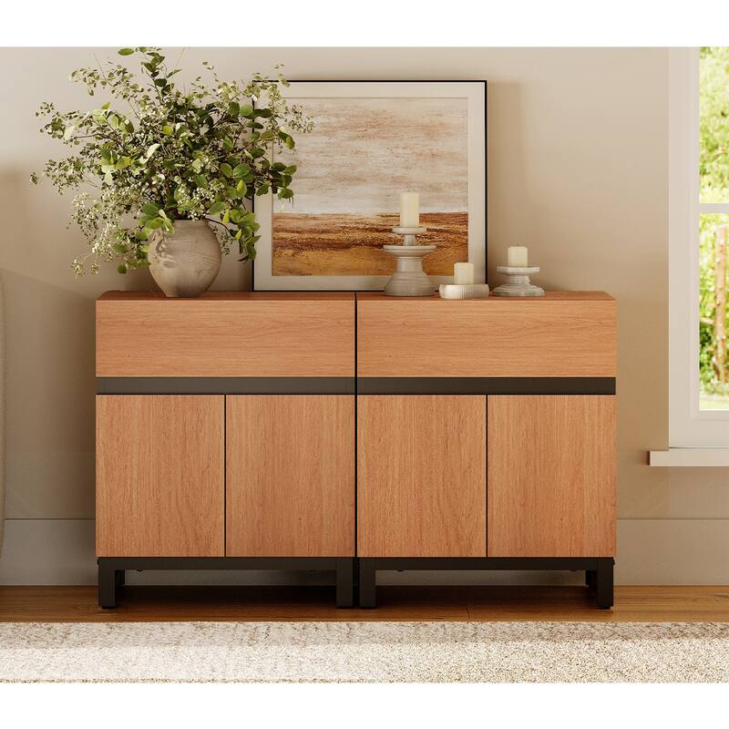 WAMPAT Modern Nightstand with 1 Drawer & 1 Storage Cabinet, Farmhouse Bedside Table with 2 Open Door forBedroom