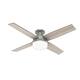 Hunter 52" Dempsey Flush Mount Ceiling Fan w/ LED Light Kit and Handheld Remote - Matte Silver -Light Grey Oak