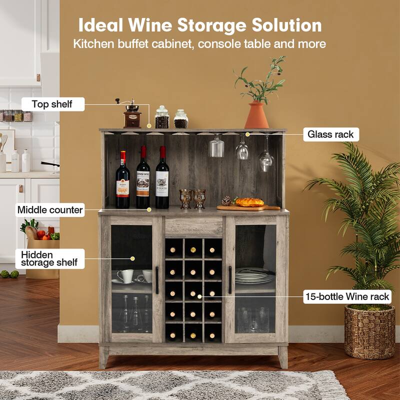 Costway 2-Door Buffet Bar Cabinet Kitchen Storage Sideboard Wine Rack