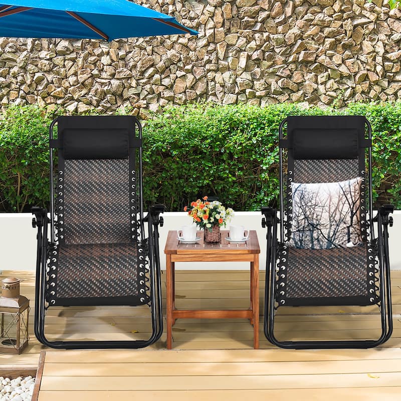 Costway 2PCS Patio Rattan Zero Gravity Lounge Chair Folding Recliner - Brown