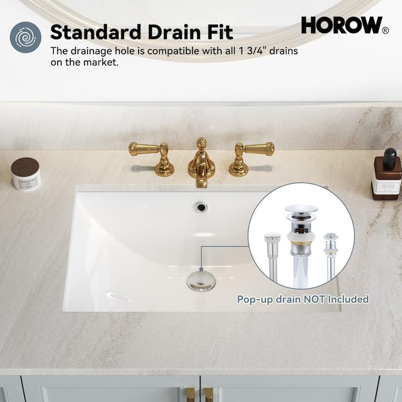 HOROW 23.6 in. Rectangular Undermount Glazed Ceramic Bathroom Sink in White with Integrated Overflow