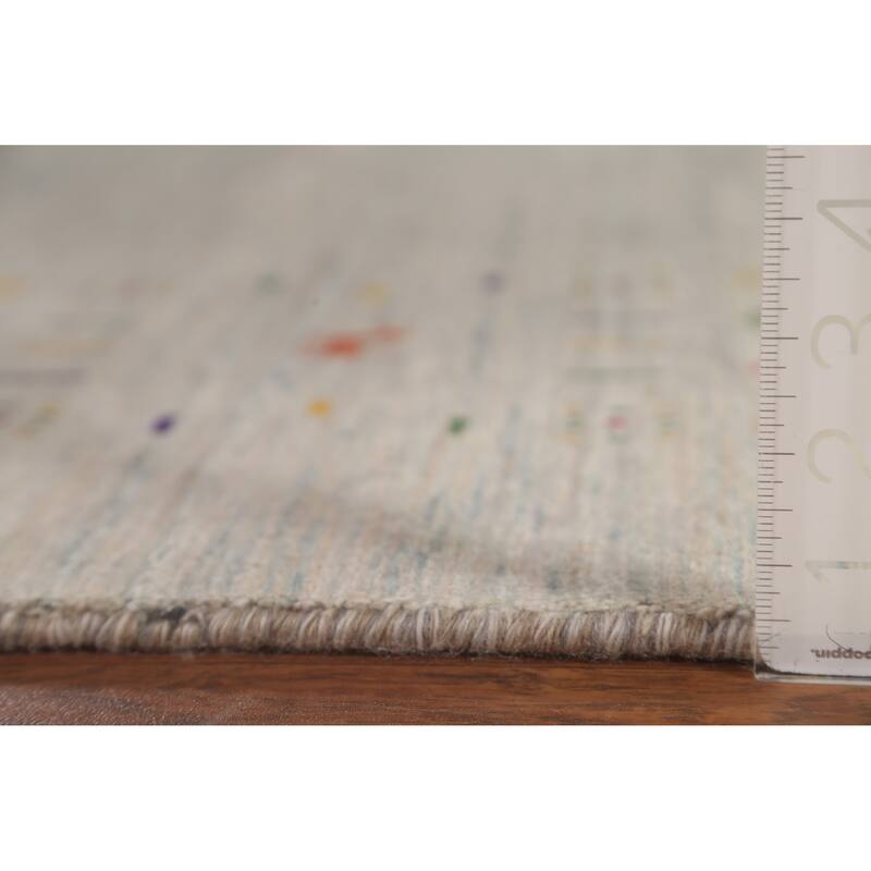 Beige Tribal Gabbeh Area Rug Hand-Knotted Wool Carpet - 7'10" x 9'8"