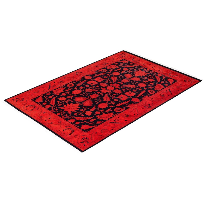 Overdyed, One-of-a-Kind Hand-Knotted Area Rug - Orange - 4' 1" x 6' 1"