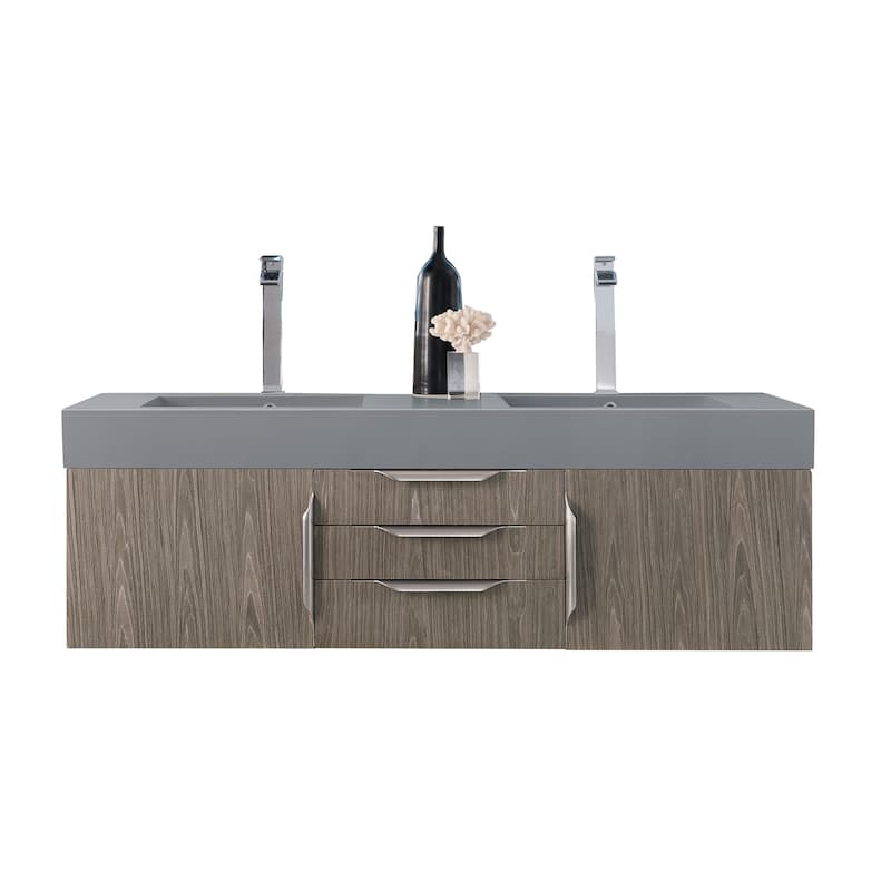 James Martin Vanities Mercer Island 59" Double Vanity, Ash Gray with Brushed Nickel Hardware