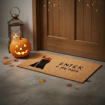 HomeRoots 17" X 29" Natural And Brown Spooky Pumpkin Halloween Outdoor Coir Door Mat - 17.00' X '29.00