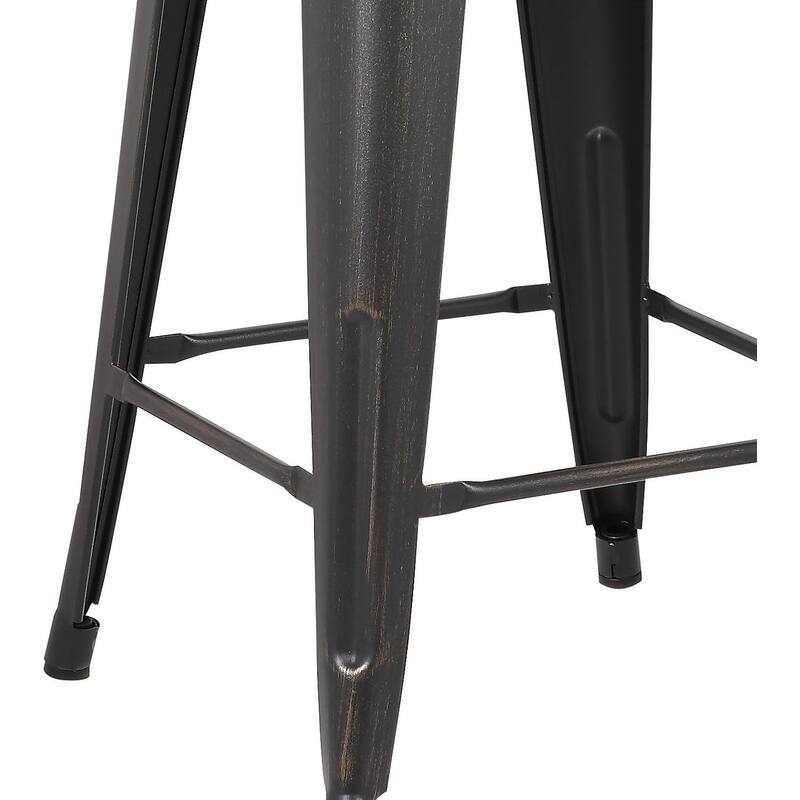 Set of 2 Backless Light Weight Industrial Costal Metal Bar Stools Without Back and 4 Leg Design (30" Seat, Distressed Black)