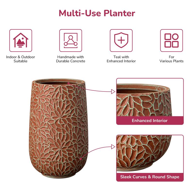 Tall Round Concrete Planter with Drainage Holes and Enhanced Interior - 14 x 22