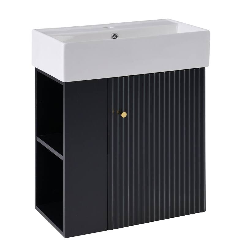 21.6" White Floating Bathroom Vanity - Space-Saving Wall-Mounted Sink Cabinet with Side Storage & Soft-Close Door