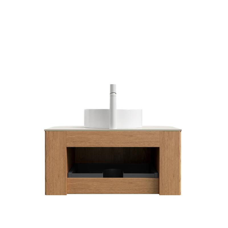 Wall Mounted Bathroom with White Round Ceramic Basin and Drawer