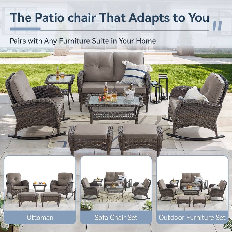 Gymojoy Patio Furniture Set PE Wicker Rocking Chairs & Side Table