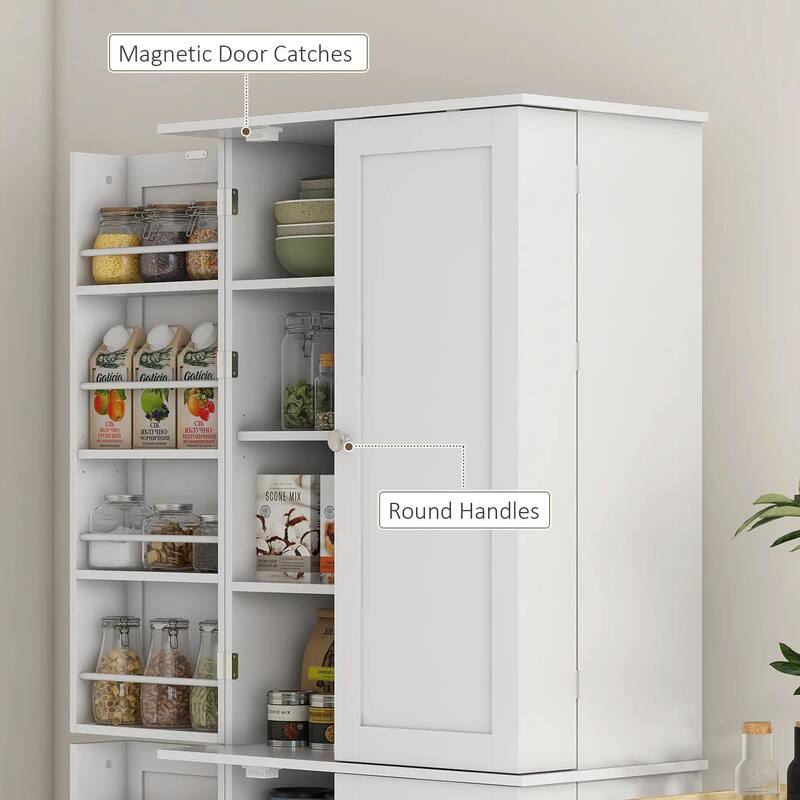 65" Kitchen Cabinet, Pantry Cabinet with 4 Doors and 16 Door Shelves