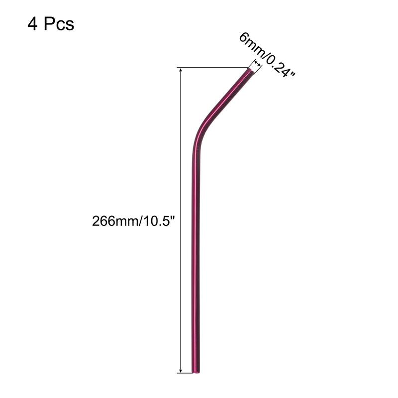 Reusable Metal Straws 2Pcs, Stainless Steel Bent Straw 10.5" Long - Pink