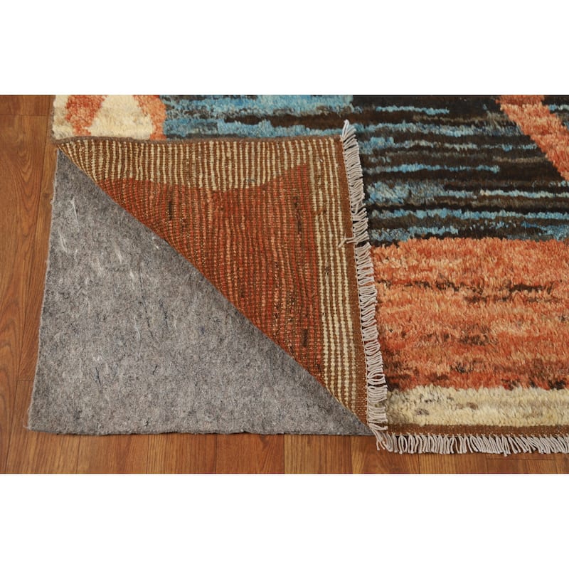 Tribal Moroccan Oriental Area Rug Hand-Knotted Orange Wool Carpet - 5'7" x 8'3"