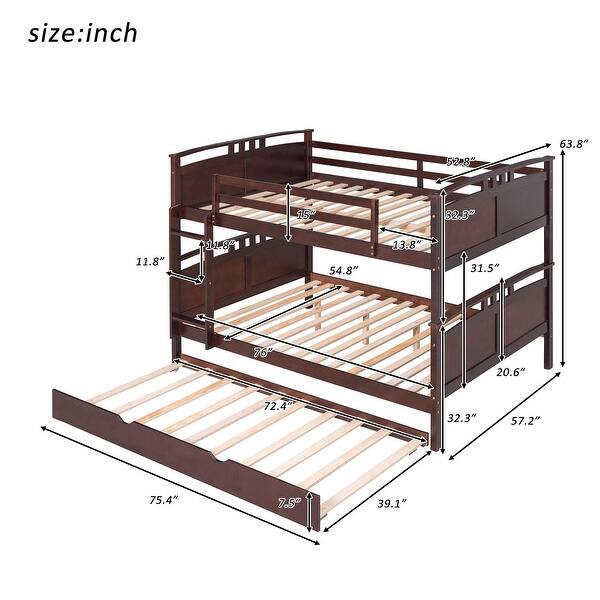 Full-Over-Full Size Sturdy Wooden Bunk Bed with Twin size Trundle,Separable Bunk Bed for Bedroom