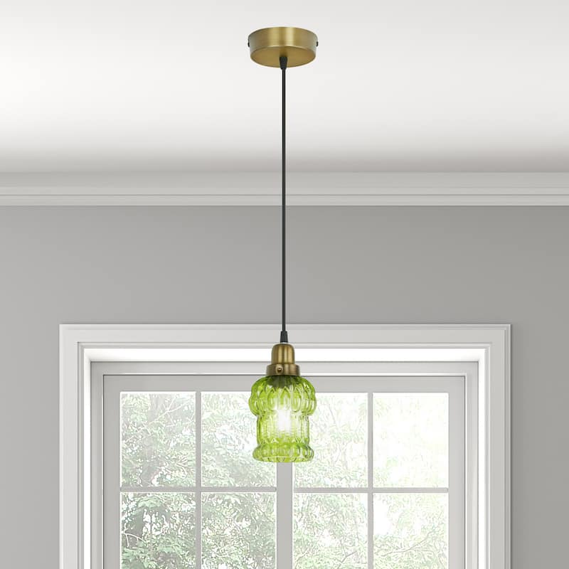 Baptiste River of Goods Purple/Yellow/Green and Gold Glass and Metal 4.5-Inch Pendant Light with Adjustable Hanging Cord