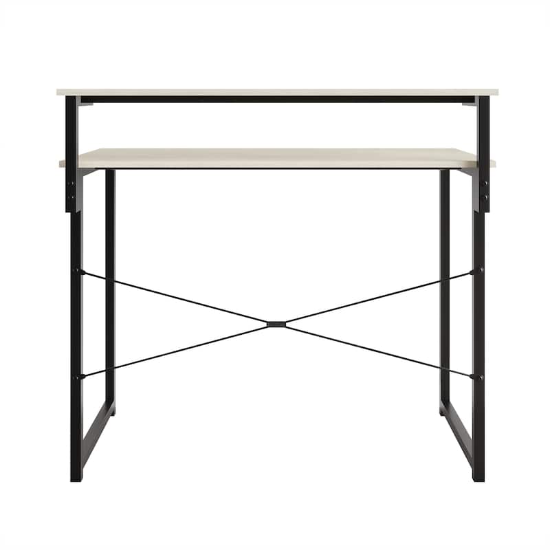 CraftPorch Minimalist 39-Inch Metal Computer Desk With Shelf - Light Grey