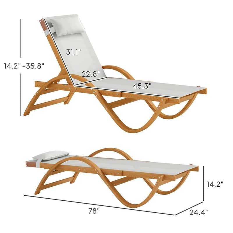 Larch Wood Patio Lounge Chair with 4-Level Adjustable, Mesh Seat