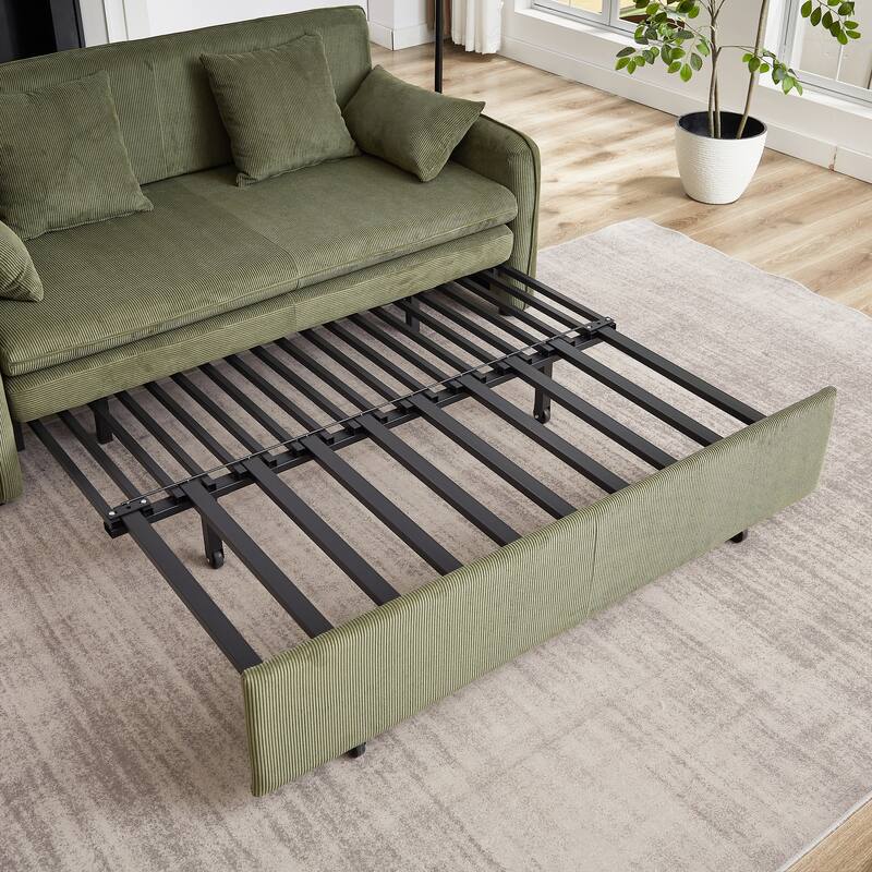 66 Inch Sleeper Sofa Bed Adjustable Sleeper With Pullout Bed 4 Pillows And Side Pockets Soft Convertible