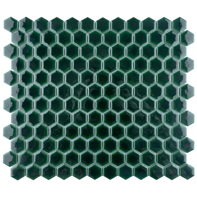Merola Tile Metro Ion 1" Hex Emerald 10-1/4" x 11-7/8" Porcelain Mosaic Wall Tile