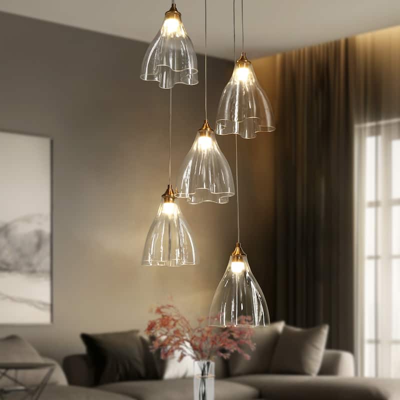 Modern LED 5-Light Island Chandeliers Cluster Pendant Lights for Kitchen Island - Gold