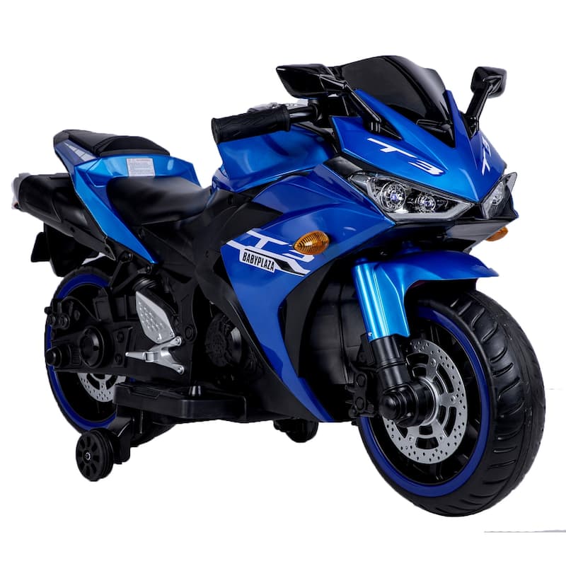 Electric Motorcycle with LED Display, Children's Ride-On Motorcycle with Illuminated Tires, Child Carriage with Handle - Blue