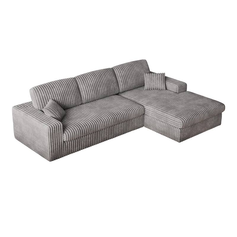 L-Shaped Sectional Sofa with Chaise Lounge, Corduroy Modular Foam Sofa, Upholstered Sofa with 2 Cushion & 2 Throw Pillows