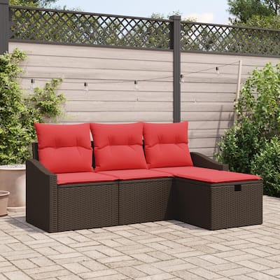 vidaXL 4 Garden Sofa Set with Cushions Black/Brown/Grey Poly Rattan - 70.1 x 46.1 x 27.2