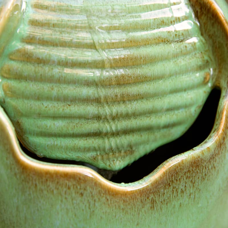 Glitzhome 9"H Leaf Textured Ceramic Jar Indoor Tabletop Water Fountain with LED Lights